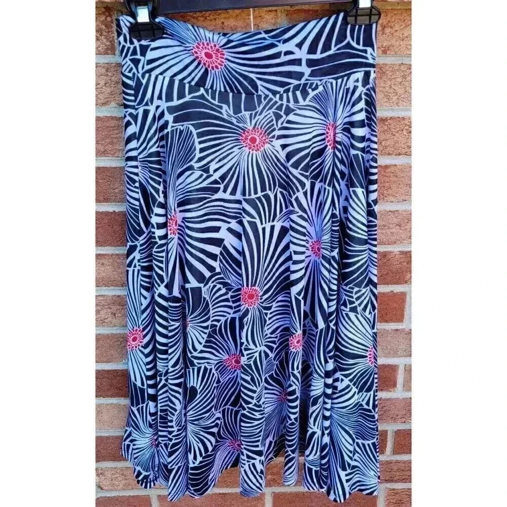 Lapis Skirt Women's Size Medium A Line Midi Black and White Flora Made in USA